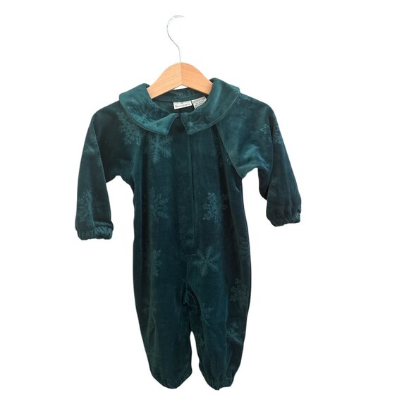 Baby Velour Jumpsuit 9-12 Months Green Snowflake Design Simple Goodness - Picture 1 of 5
